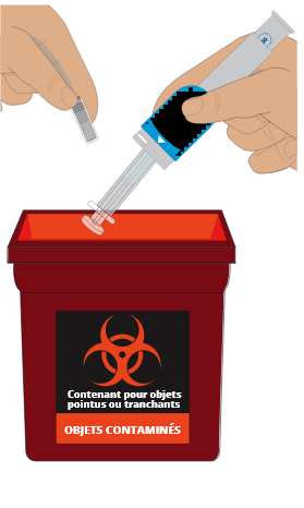 Disposal of syringe and needle in hard plastic box Disposal of syringe and needle in hard plastic box